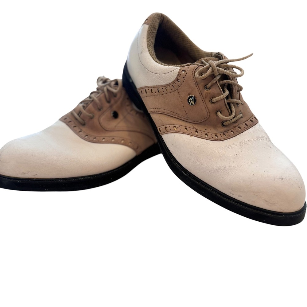 Dunlop Mens Leather Golf Shoes Saddle Oxford White Tan Spiked M4800C Size 13